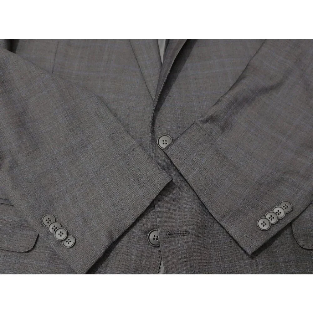 Peter Millar Blazer Mens 46T Gray Blue‎ Windowpane Wool 2 Button Business Casual